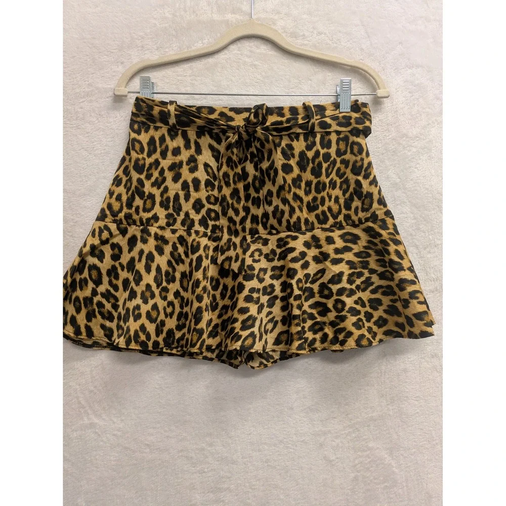 ZARA Leopard Print High Waisted‎ Tie Waist Ruffle Shorts Women's S